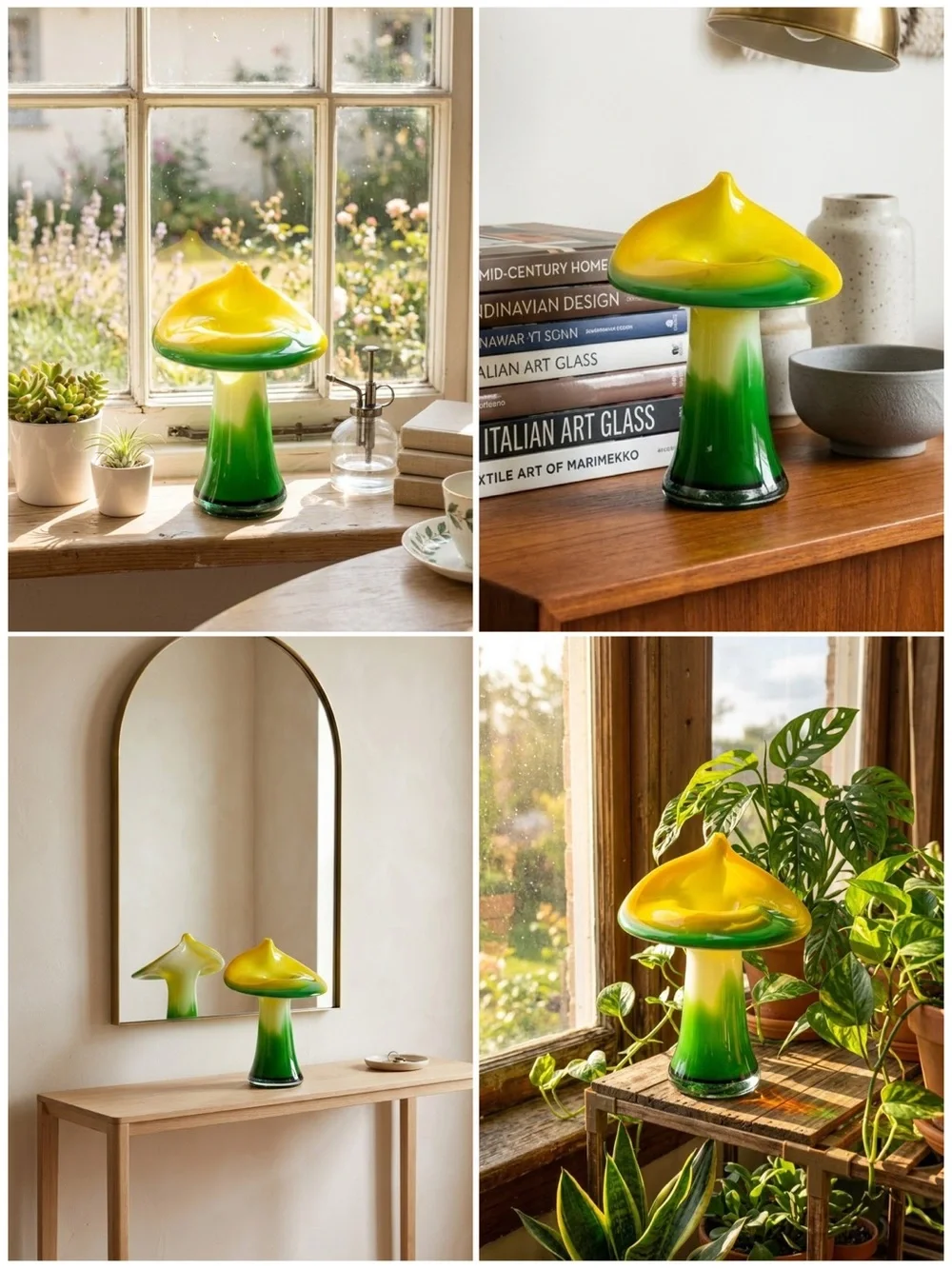 Vintage Art Glass Jack in the Pulpit Vase Green Yellow Cased Mid Century Modern